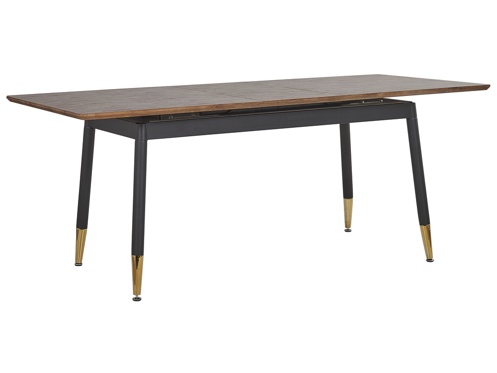 Mesa de comedor extensible madera oscura/negro/dorado 160/200 x 90 cm  CALIFORNIA 