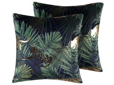  Sada 2 sametových polštářů Palmový list vzor 45 x 45 cm zelený BELLEROSE
