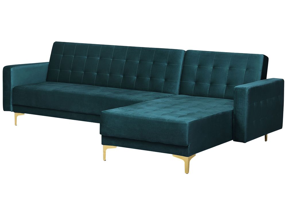 Left Hand Velvet Corner Sofa Teal ABERDEEN Beliani.co.uk