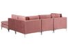 Canapé d'angle modulaire 4 places côté gauche avec ottoman velours rose EVJA_859043