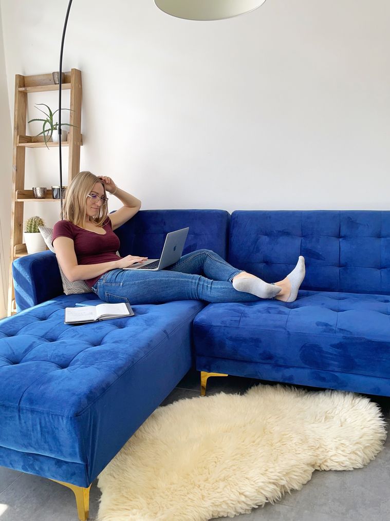 Right Hand Velvet Corner Sofa Navy Blue ABERDEEN Beliani.co.uk