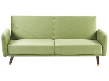 Sofá-cama de 3 lugares em veludo verde azeitona SENJA