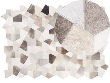 Tapis patchwork en cuir gris et beige 160 x 230 cm VARTO