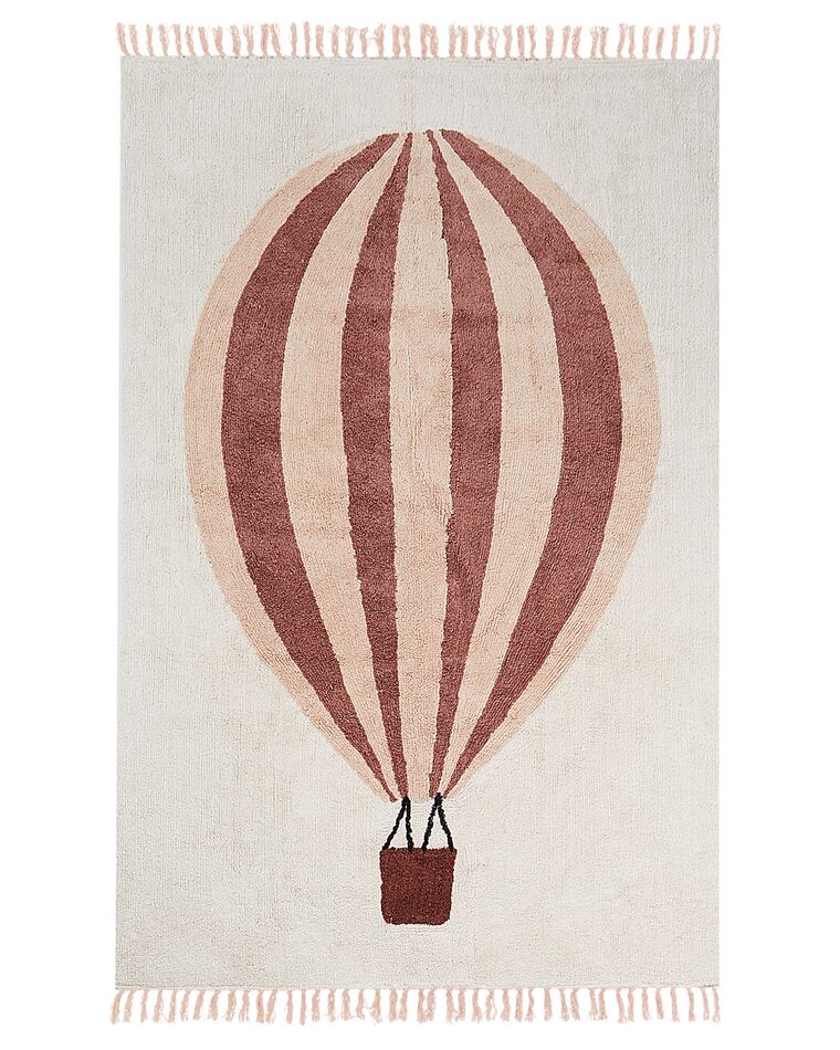 Baumwollteppich Heißluftballonmotiv 140 x 200 cm Grauweiß BAZALETI_908006