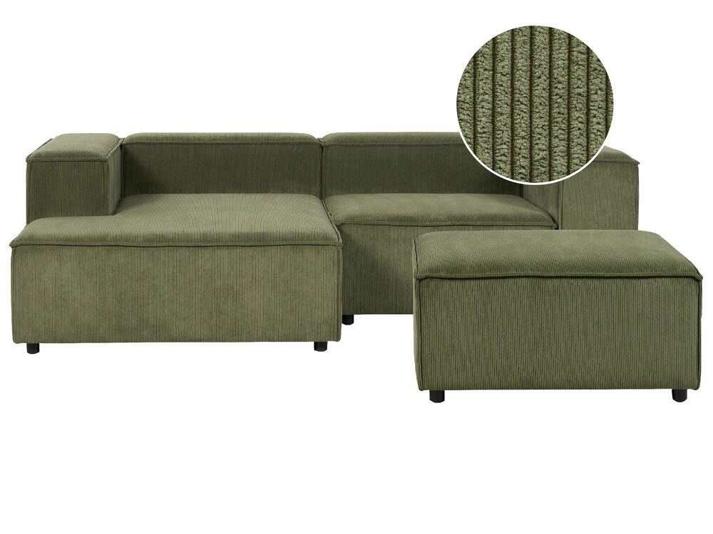 Right Hand 2 Seater Modular Corduroy Corner Sofa with Ottoman