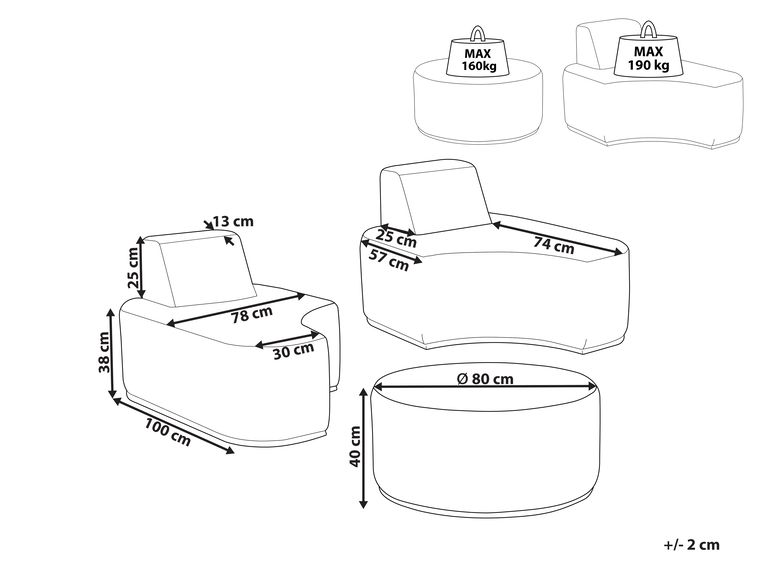 2 Seater Modular Garden Sofa Set Light Grey FABRO Beliani.co.uk