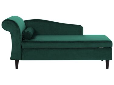 Chaise longue velluto verde smeraldo e legno scuro sinistra LUIRO