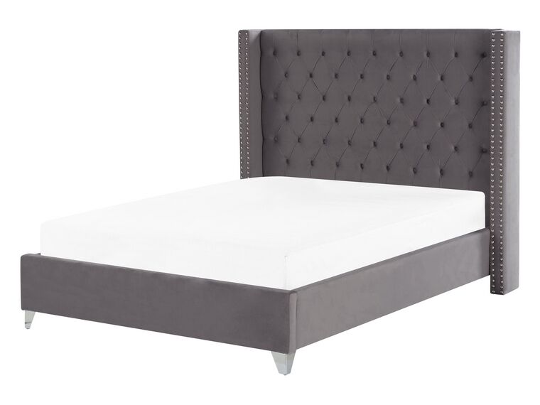Velvet EU Double Size Bed Grey LUBBON _832329
