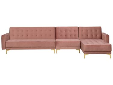 Left Hand Modular Velvet Sofa Pink ABERDEEN