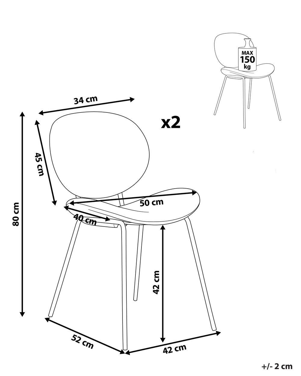 Set di 2 sedie da pranzo bouclé bianco LUANA 