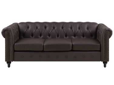 Sofa 3-osobowa ekoskóra ciemnobrązowa CHESTERFIELD