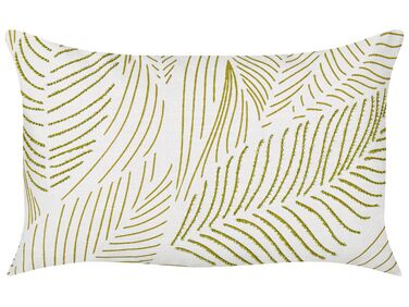 Bawełniana poduszka dekoracyjna haftowana w liście 30 x 50 cm biała z zielonym SPANDOREA