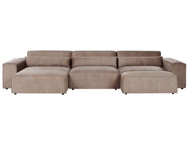 Kombinálható háromszemélyes jobb oldali barna kárpitozott kanapé ottománnal HELLNAR