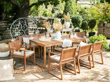 8 Seater Acacia Wood Garden Dining Set with Taupe Cushions SASSARI