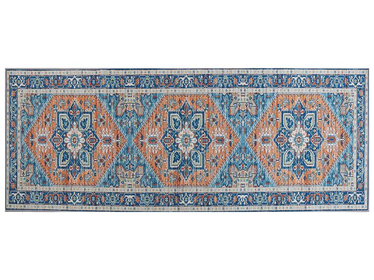 Teppich blau / orange orientalisches Muster 80 x 200 cm Kurzflor RITAPURAM_831640