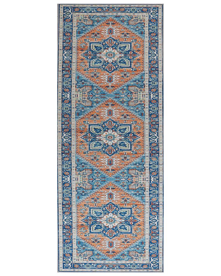 Teppich blau / orange orientalisches Muster 80 x 200 cm Kurzflor RITAPURAM_831640