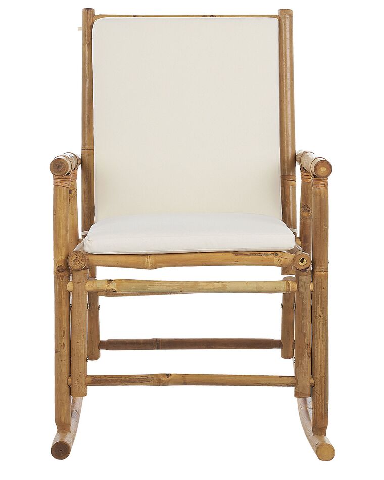 Bamboo Rocking Chair Light Wood and Off-White FRIGOLE | Beliani.co.uk