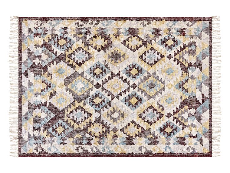 Teppich Jute mehrfarbig 140 x 200 cm geometrisches Muster Kurzflor FENER_852679