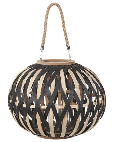 Linterna de madera de bambú natural/negro 37 cm BESAH