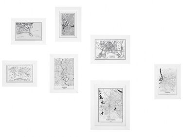 Conjunto de 7 molduras com mapas em MDF branco DENKORO