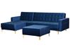Right Hand Velvet Corner Sofa with Ottoman Navy Blue ABERDEEN_737809