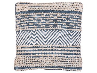 Cotton Cushion Geometric Pattern 45 x 45 cm Beige and Blue DEWBERRY