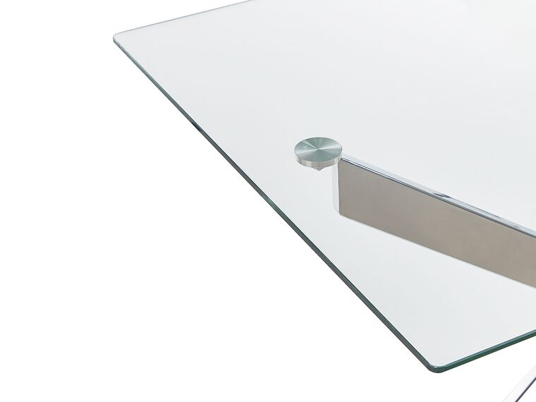 Tavolo da pranzo 150x90 cm piano vetro temperato 10 mm e base in acciaio tortora - Masao