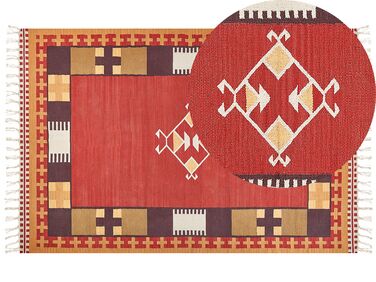 Alfombra kilim de algodón rojo/marrón/beige 200 x 300 cm PARAKAR