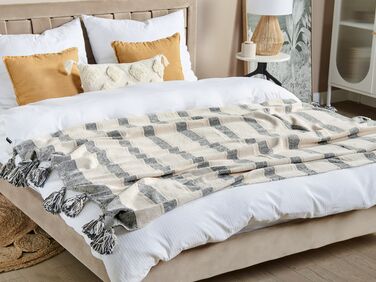 Cotton Blanket 130 x 170 cm Beige and Grey CAYIR