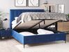 Polsterbett Samtstoff blau mit Bettkasten hochklappbar 140 x 200 cm SEZANNE_800062