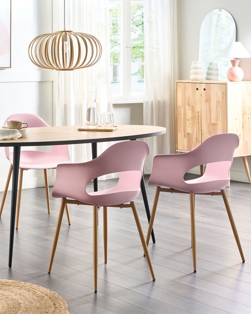 Set di 2 sedie per sala da pranzo in tessuto rosa con gambe nere