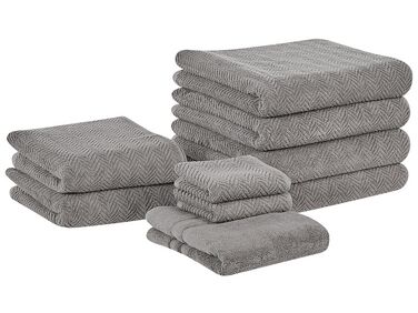 Set of 9 Cotton Terry Towels Grey MITIARO