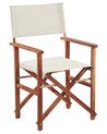 Set of 2 Acacia Folding Chairs and 2 Replacement Fabrics Dark Wood with Off-White / Geometric Pattern CINE_819206