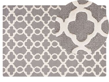Teppich Wolle grau 140 x 200 cm marokkanisches Muster Kurzflor ZILE