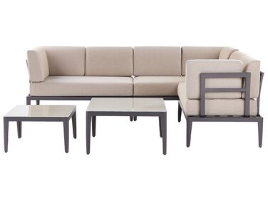 Lounge Set Aluminium grau 6-Sitzer linksseitig modular Auflagen beige RIMA III
