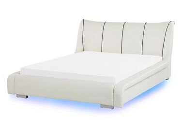 Łóżko wodne LED skórzane 140 x 200 cm białe NANTES