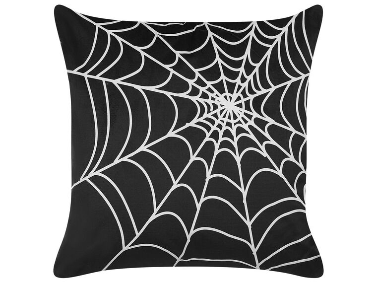 Welurowa poduszka dekoracyjna z motywem w pajęczą sieć 45 x 45 cm czarna z białym LYCORIS_830236