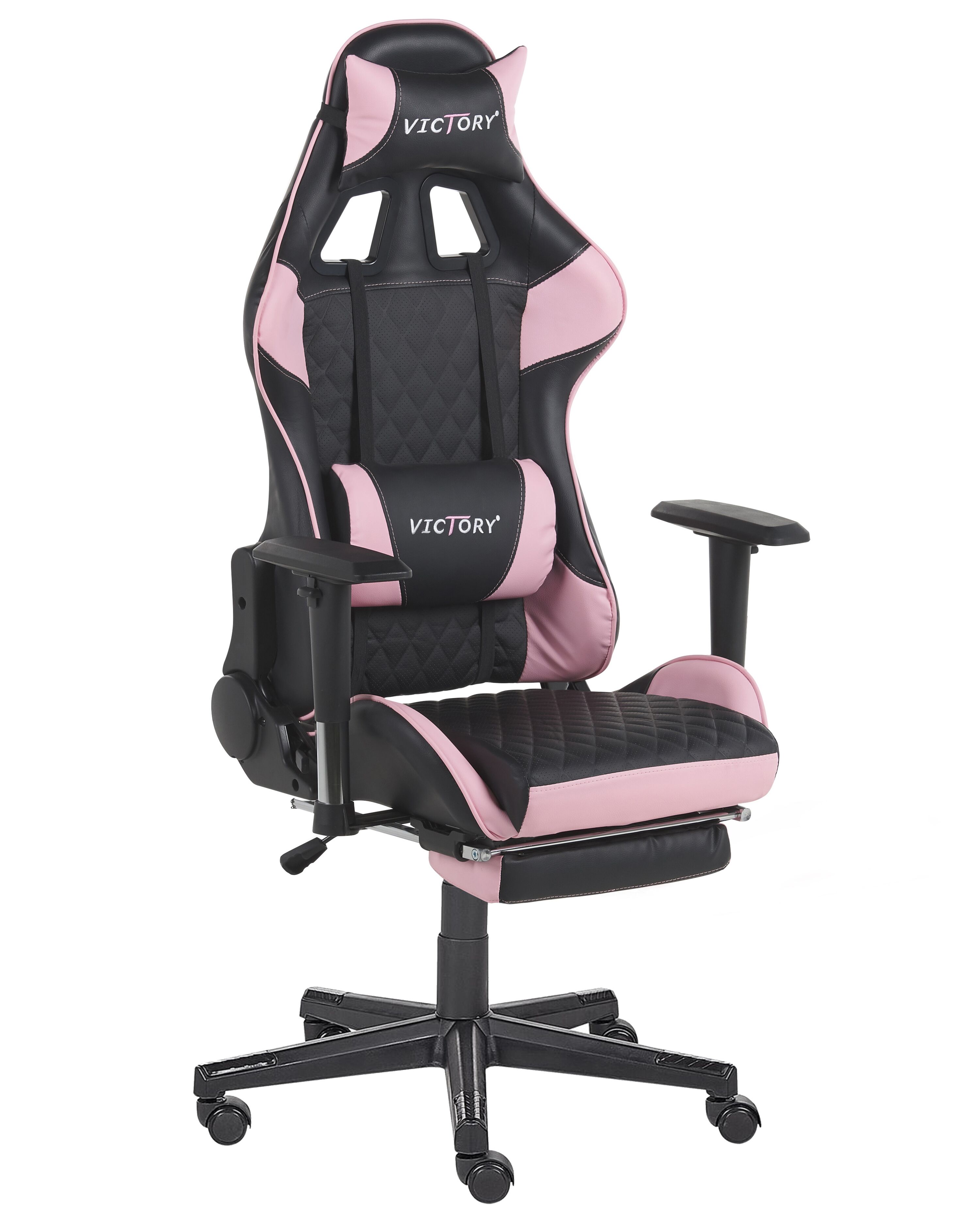Chaise gamer rose et noire avec repose-pieds amovible