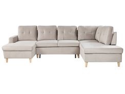 Beige kulmavuodesohva 4-istuttava samettia säilytystilalla LERUM Beige kulmavuodesohva 4-istuttava samettia säilytystilalla LERUM