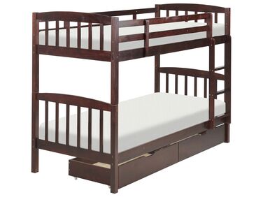 Patrová postel s úložným prostorem 90 x 200 cm tmavé dřevo REVIN