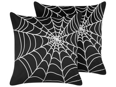 Sada 2 sametových polštářů motiv pavučina 45 x 45 cm černé/bílé LYCORIS