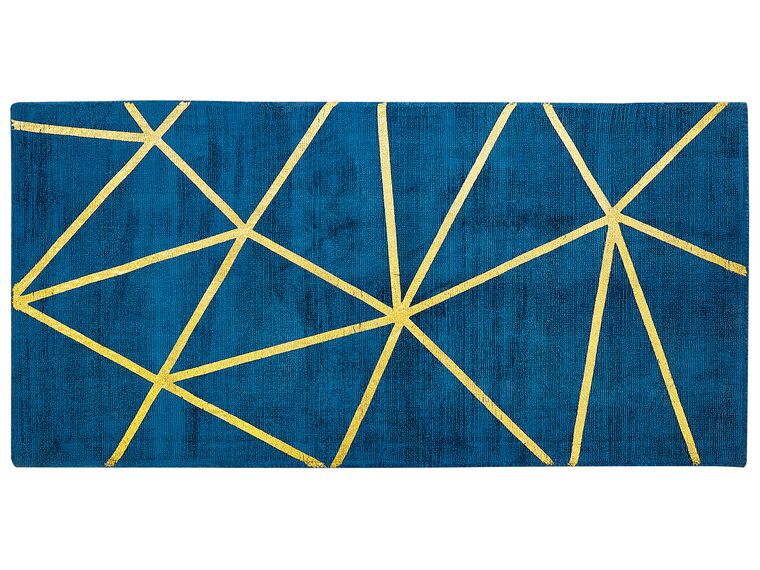 Tapete em viscose azul marinho e dourado com padrão geométrico 80 x 150 cm HAVZA_762379