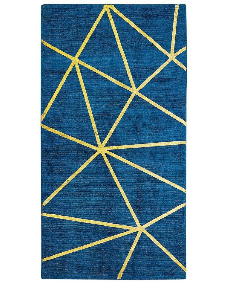 Tapis en viscose et coton bleu marine et doré à motif géométrique avec craquelures 80 x 150 cm HAVZA_762379