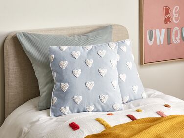Set of 2 Cotton Cushions Embroidered Hearts 45 x 45 cm Grey GAZANIA