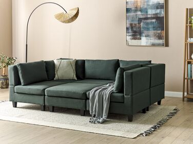 5-seters modulær sofa med puff stoff Mørkegrønn UNSTAD