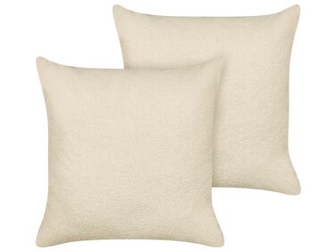 Set of 2 Boucle Cushions 60 x 60 cm Beige LEUZEA