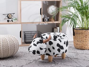 Fabric Storage Animal Stool Black and White COW