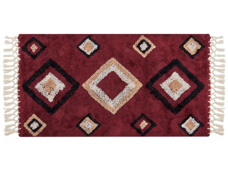 Teppich Baumwolle rot 80 x 150 cm geometrisches Muster SIIRT_839619