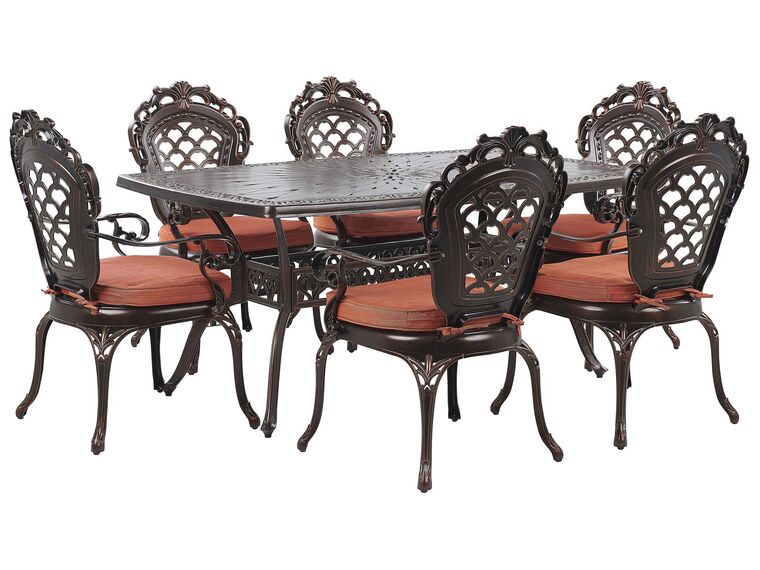 Zestaw ogrodowy metalowy stół i 6 krzeseł brązowy LIZZANO_765518