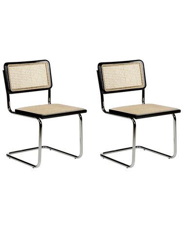 Set of 2 Rattan Dining Chairs Natural and Black CORDOVA